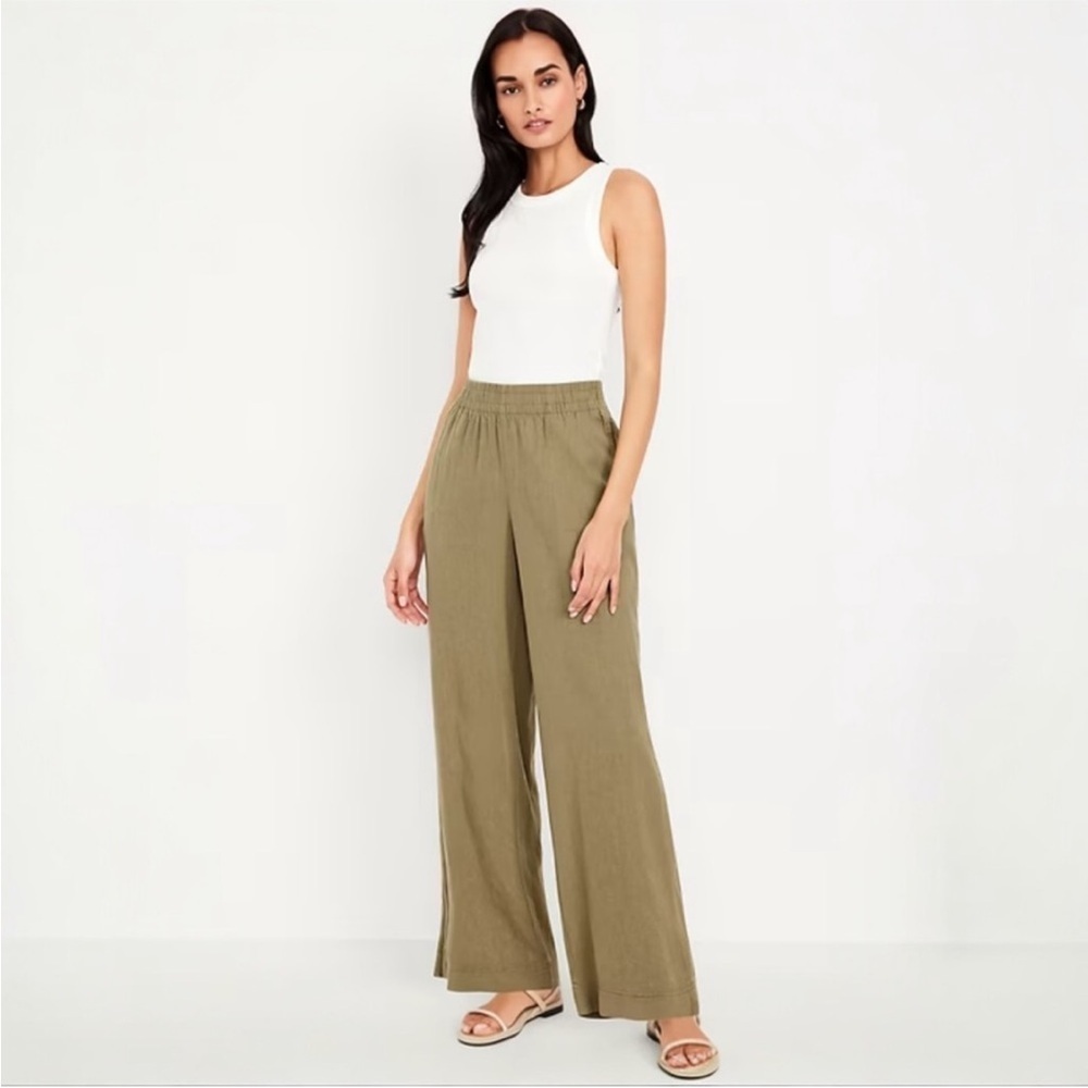 NWT! Kombu Green High-Waisted Linen-Blend Wide-Leg Pants - Size 2X 🔹